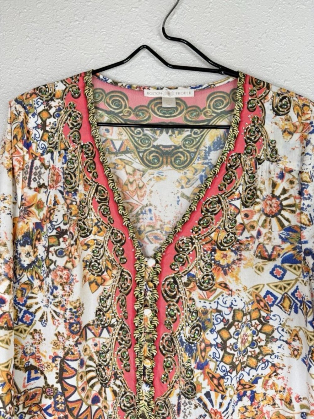 Boston Proper Romper Size 12 Tassle Abstract Bohemian Vacation Artsy Lightweight - Picture 3 of 14